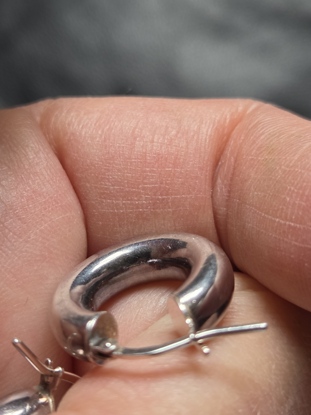 Sterling Silver Chunky Hoop Earrings - Smooth Silver Finish - Picture 4 of 10